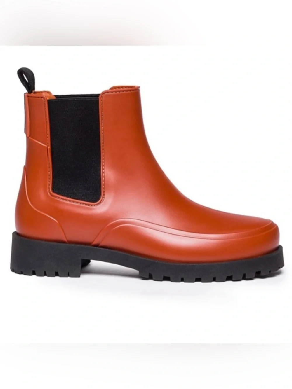Bernardo Addison Chelsea Rain Boots Chunky Lug Sole Terracotta Orange, Size 7